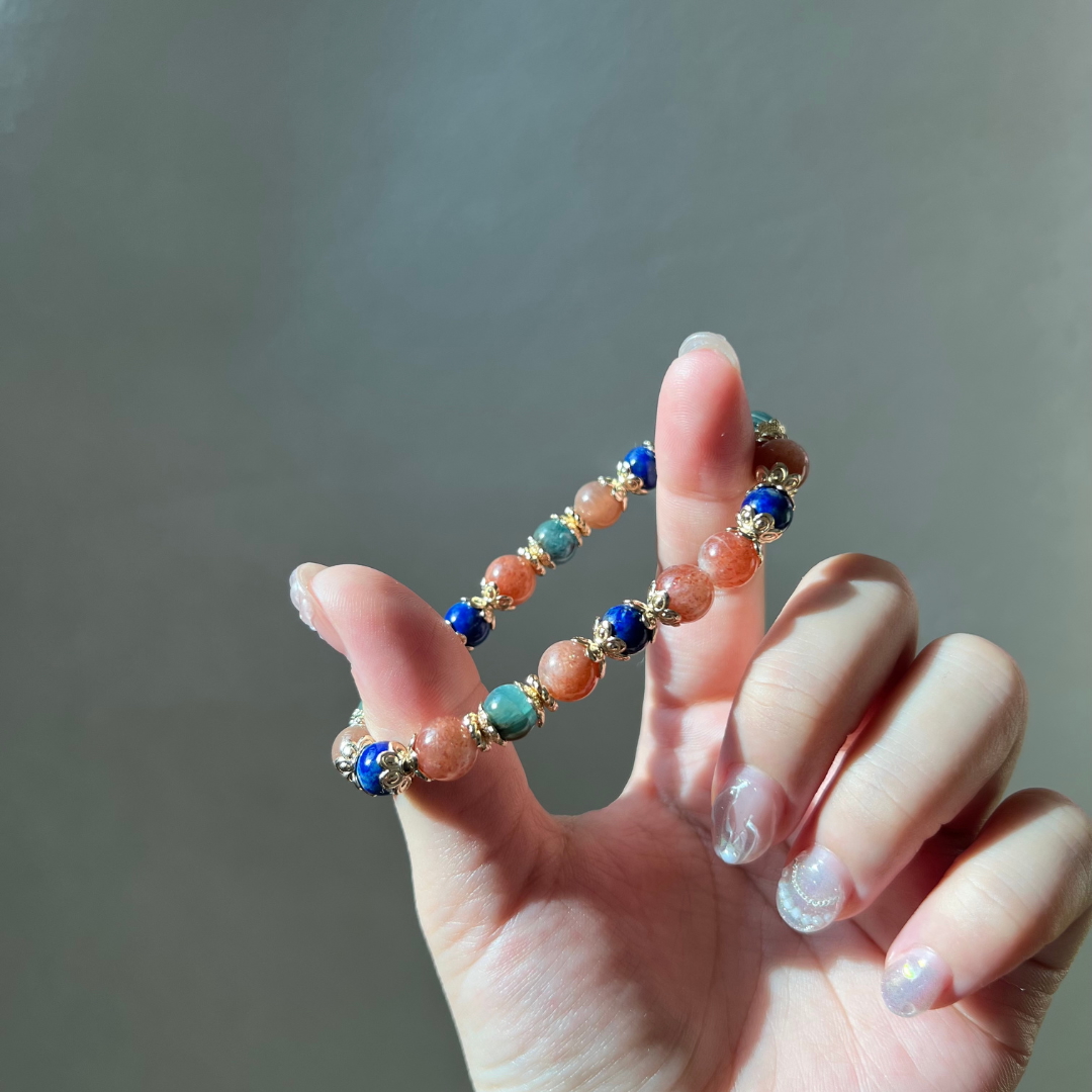 出走|Getaway|獨家設計系列|金太陽石藍綠晶青金石手鍊