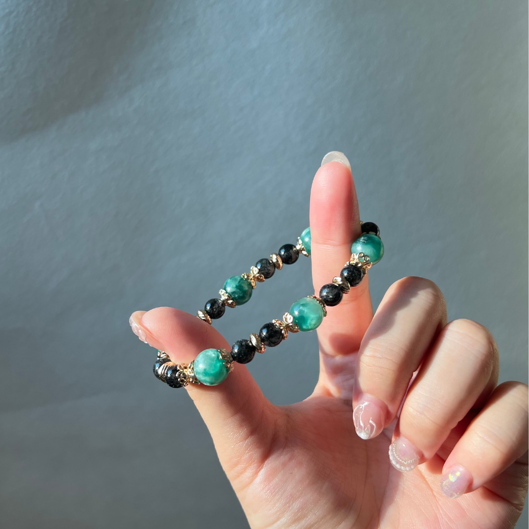 祖母的花園|Emerald Garden|獨家設計系列|綠祖母晶黑髮晶手鍊