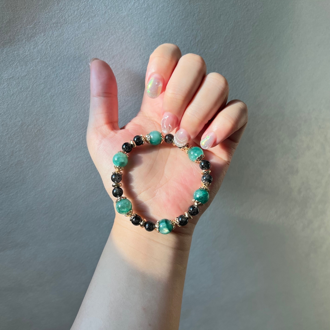 祖母的花園|Emerald Garden|獨家設計系列|綠祖母晶黑髮晶手鍊