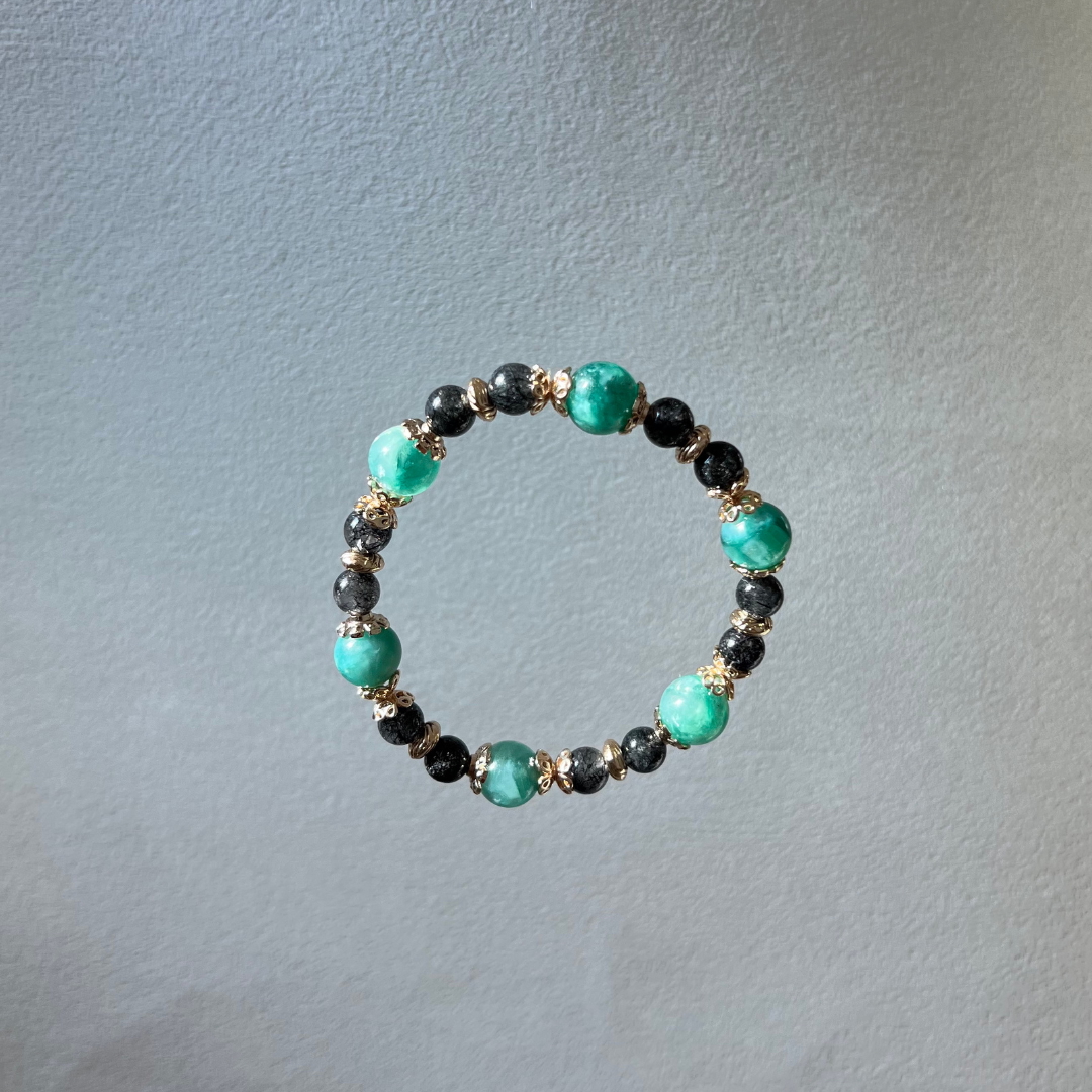 祖母的花園|Emerald Garden|獨家設計系列|綠祖母晶黑髮晶手鍊