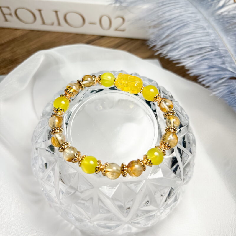 自由｜Freedom｜貔貅系列｜黃塔晶金葡萄石蜜蠟貔貅手鍊