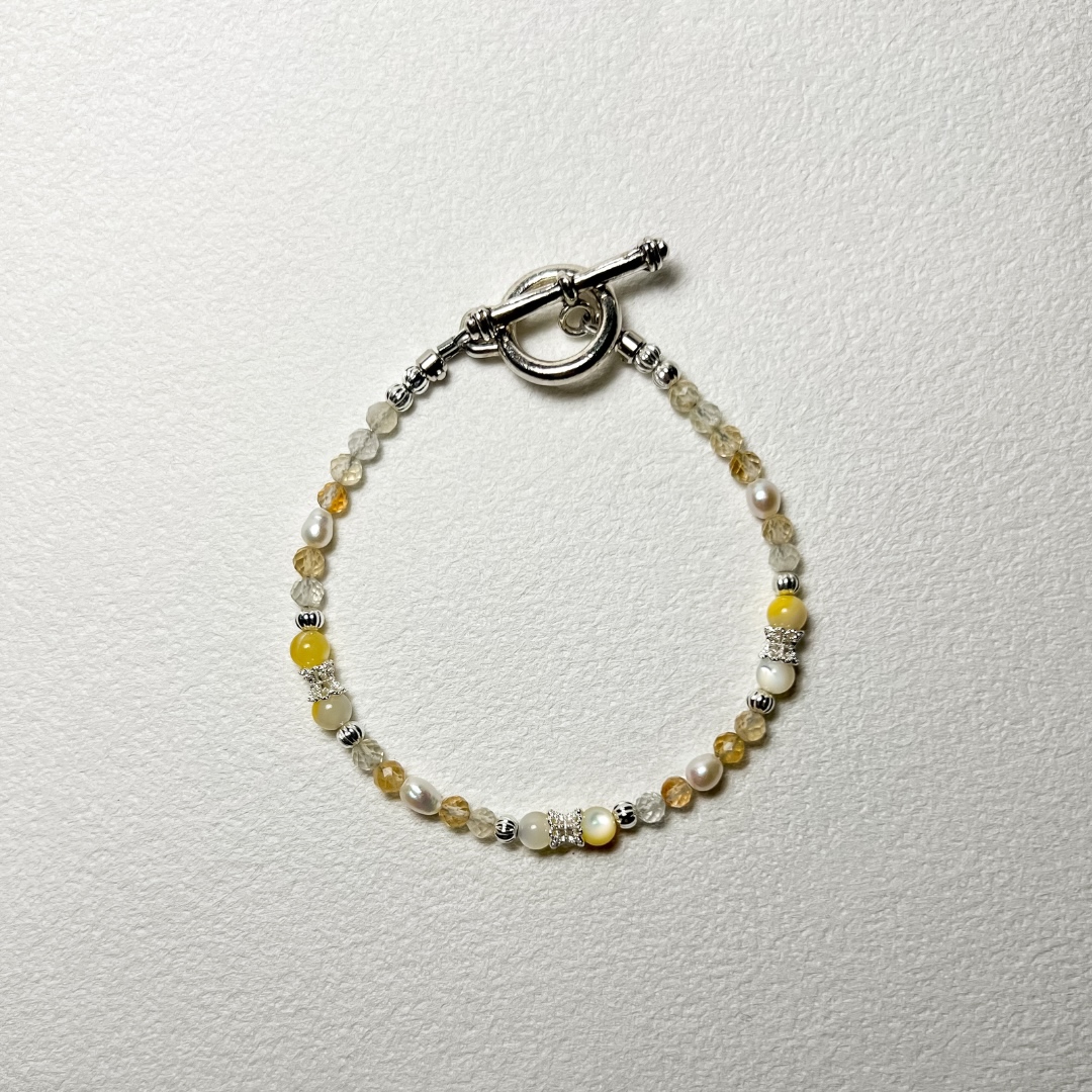 檸檬糖 Lemon Candy|糖果系列|黃水晶淡水珍珠金絲硨磲手鍊