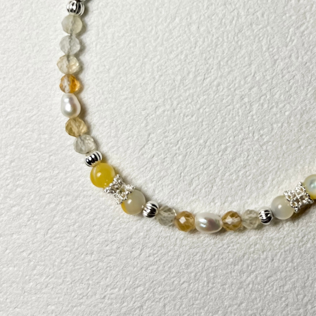 檸檬糖 Lemon Candy|糖果系列|黃水晶淡水珍珠金絲硨磲手鍊