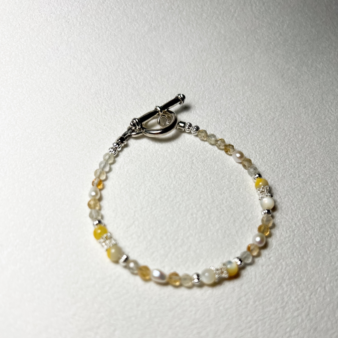 檸檬糖 Lemon Candy|糖果系列|黃水晶淡水珍珠金絲硨磲手鍊